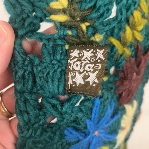 Tara Teal 100% Wool Boho Crochet Scarf One Size - Picture 3 of 5